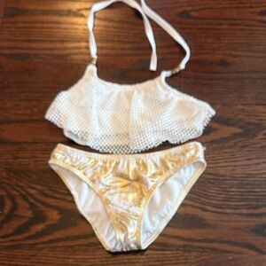 White and Gold Kids Swim Bikini